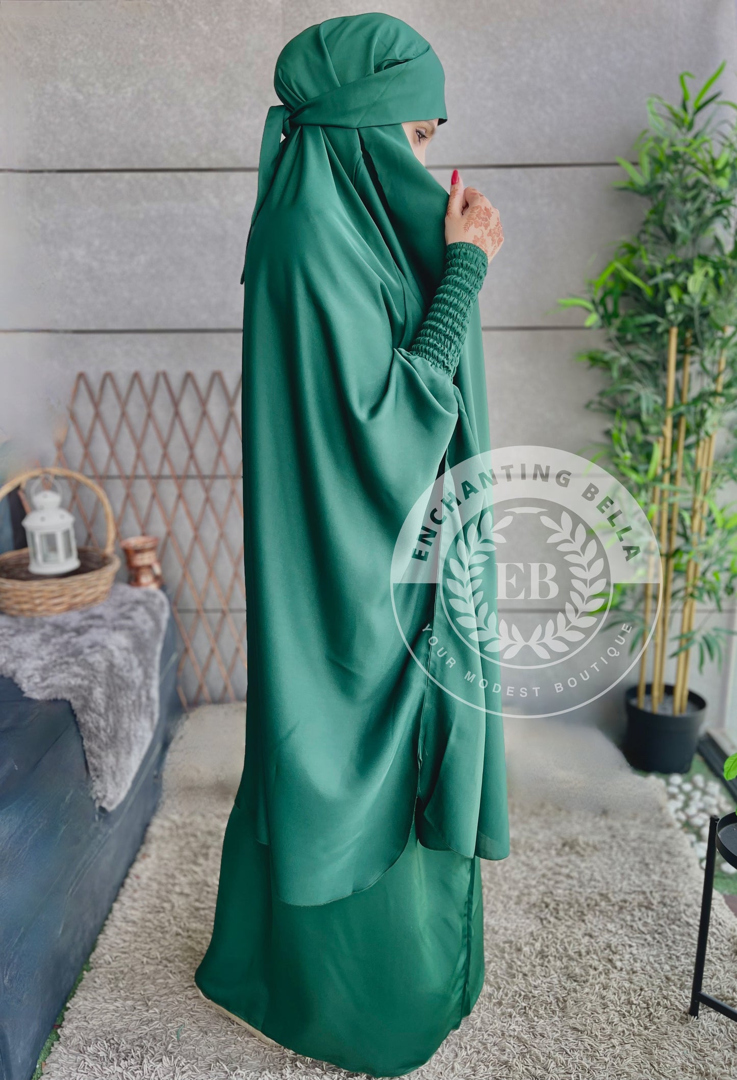 Green 3 piece Jilbab - Khimar with Skirt and Niqab
