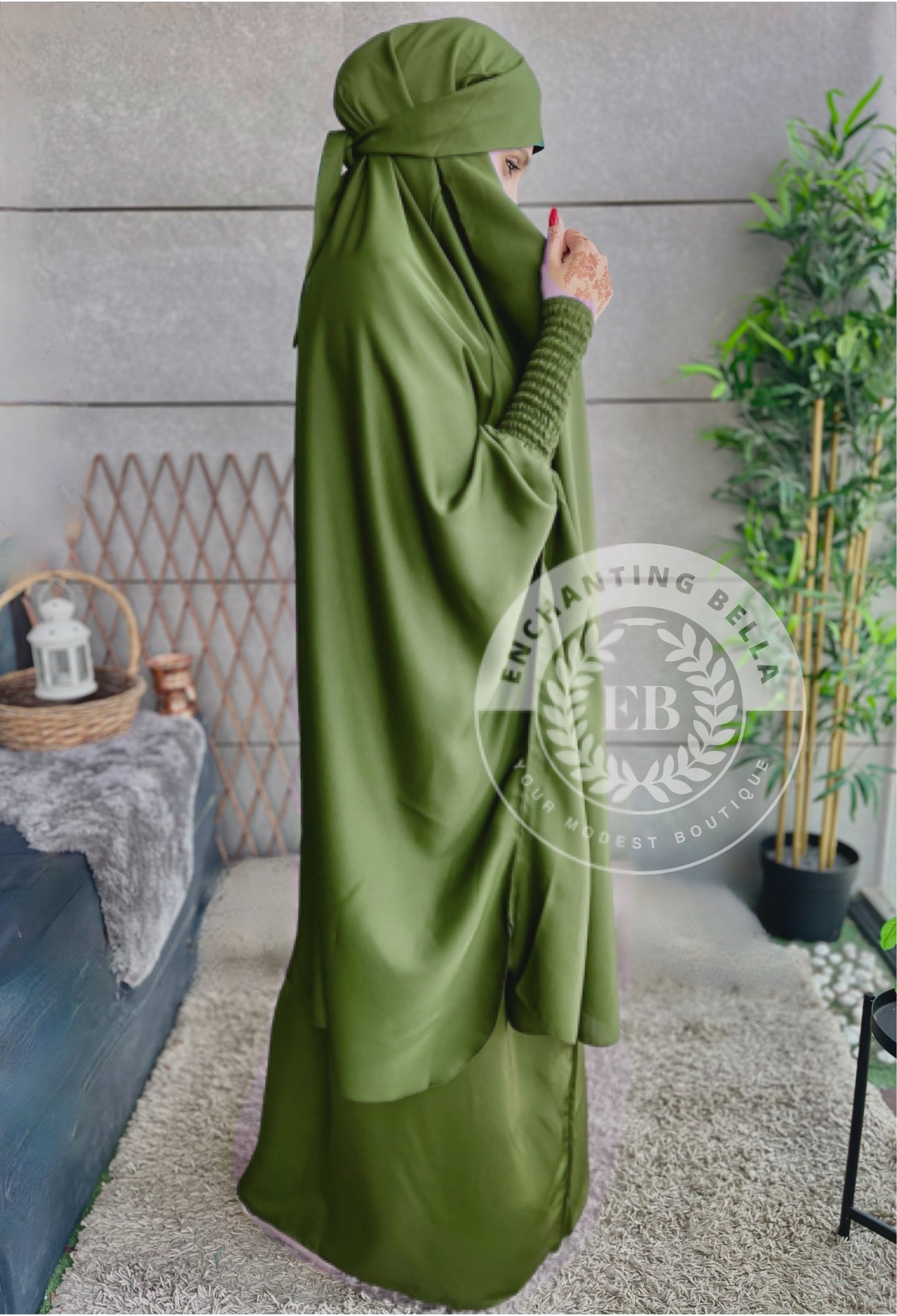 Olive Green 3 piece Jilbab - Khimar with Skirt and Niqab