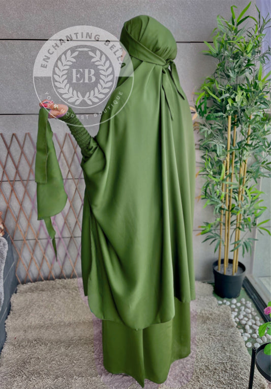 Olive Green 3 piece Jilbab - Khimar with Skirt and Niqab