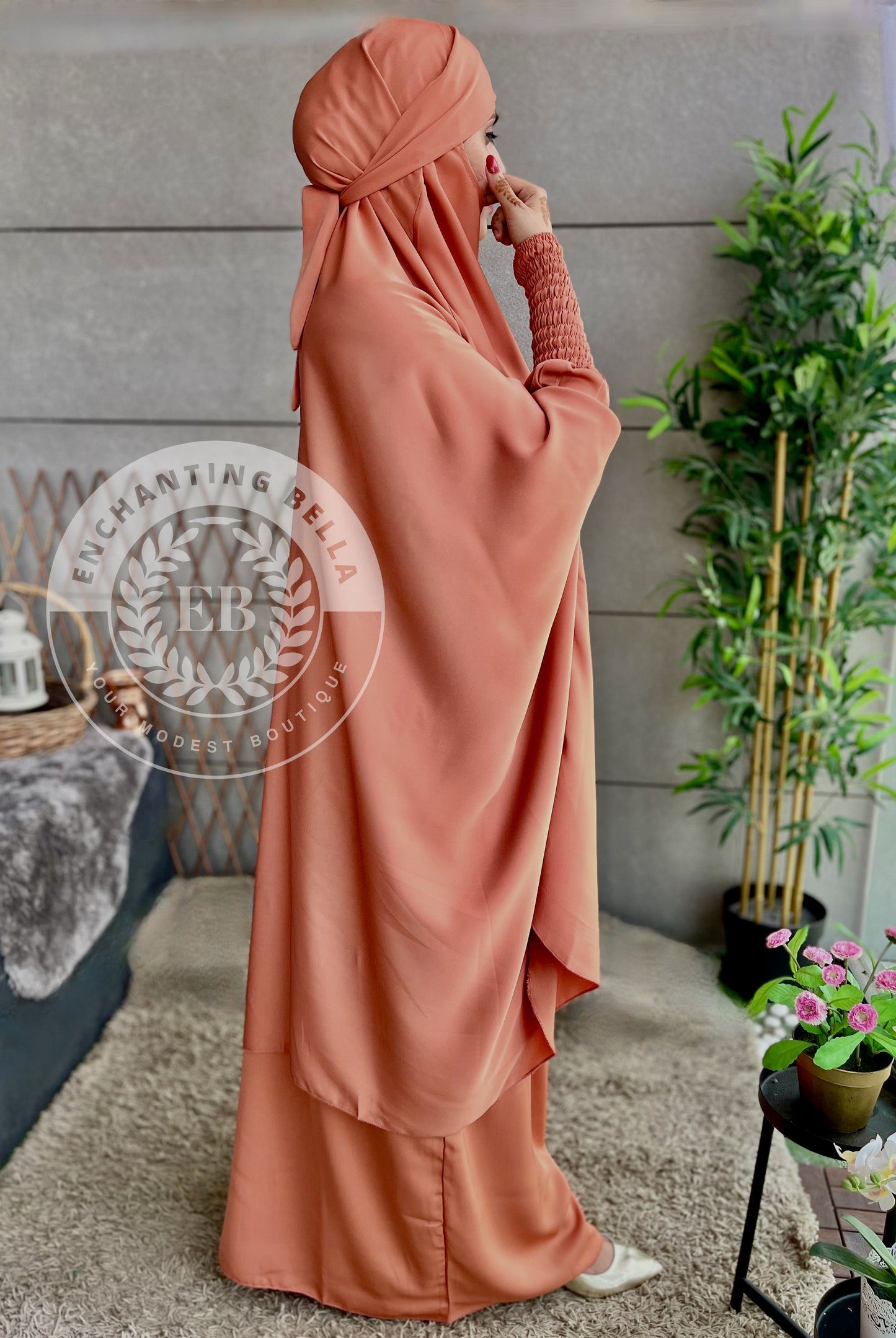 Orange 3 piece Jilbab - Khimar with Skirt and Niqab