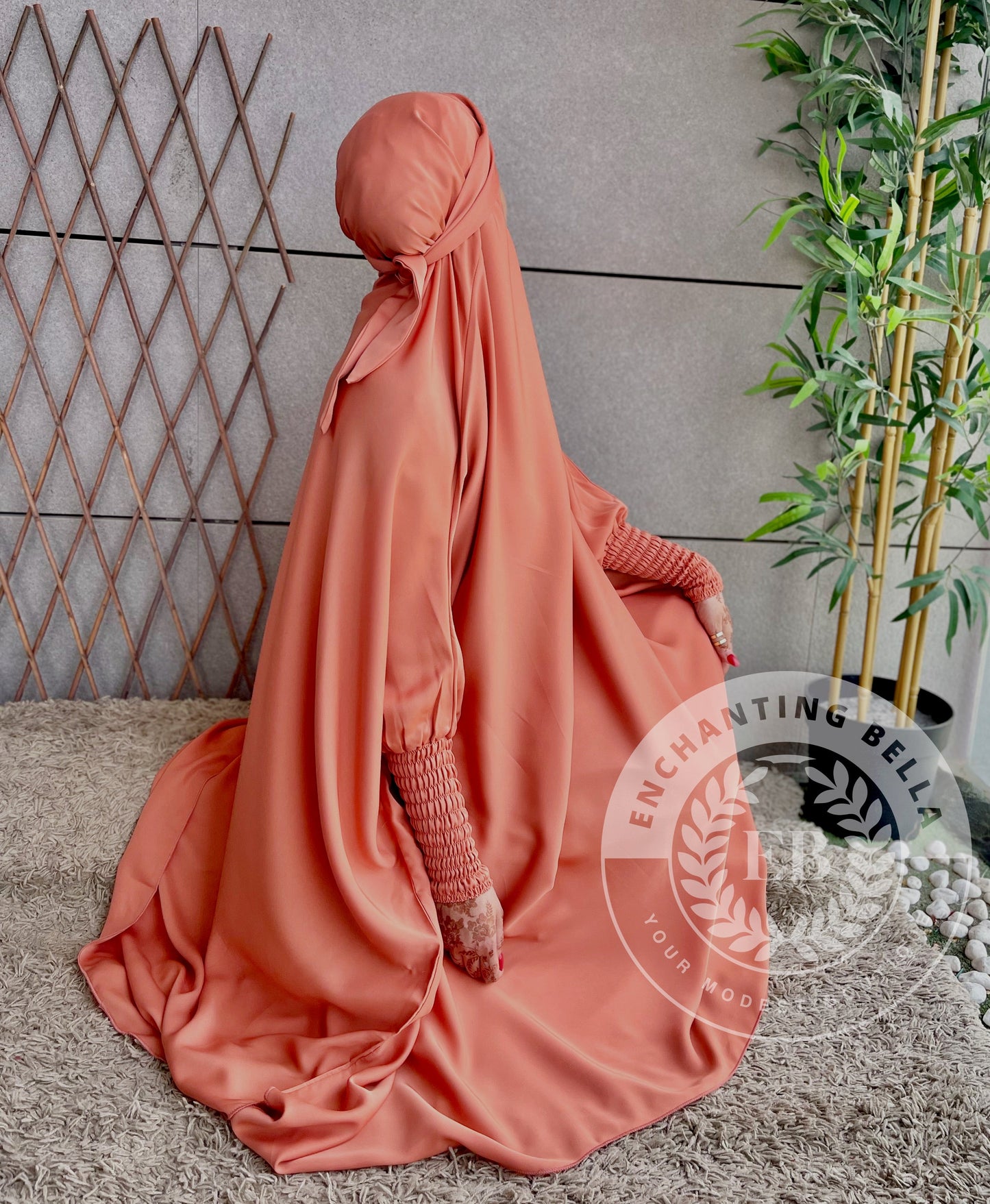 Orange 3 piece Jilbab - Khimar with Skirt and Niqab