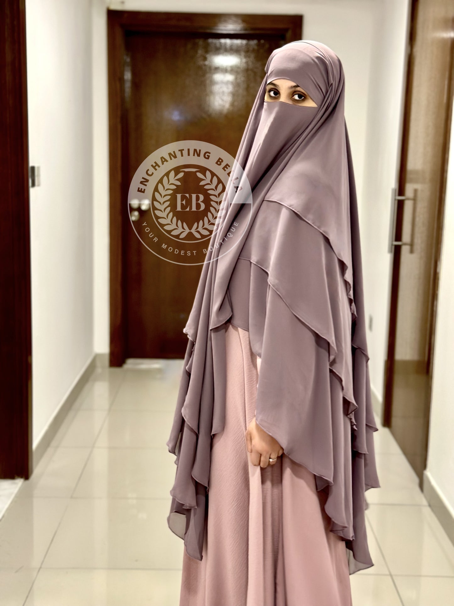 Diamond Cut Polyster Khimar (3-layer) - Dusty Pink